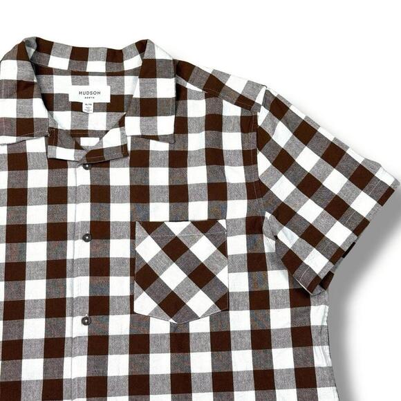 Hudson North Short Sleeve Shirt Brown White Buffalo Plaid Button Up Sz XL Relax - Picture 4 of 7